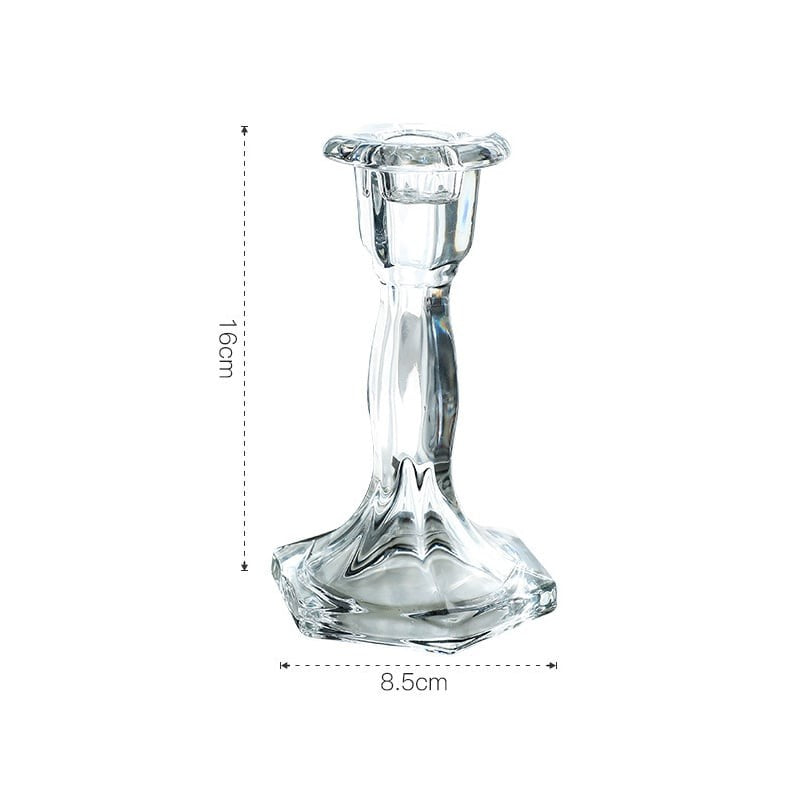Glass Dinner Candle Holder - Hexagon Base Design (16cm)