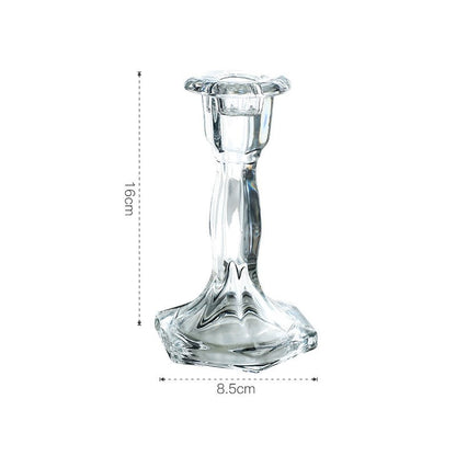 Glass Dinner Candle Holder - Hexagon Base Design (16cm)