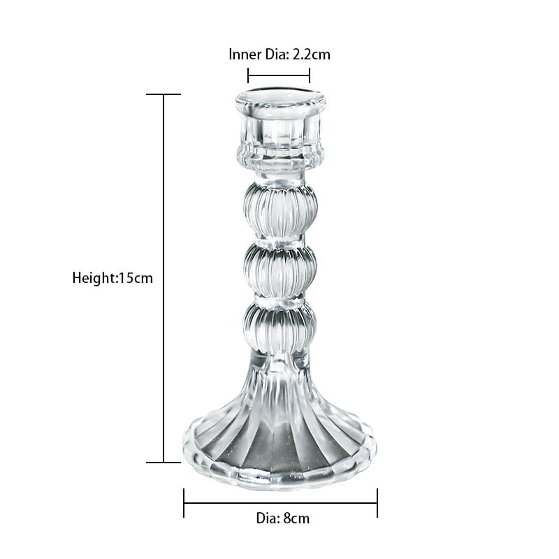 Glass Dinner Candle Holder Ribbed Design - Various Sizes	